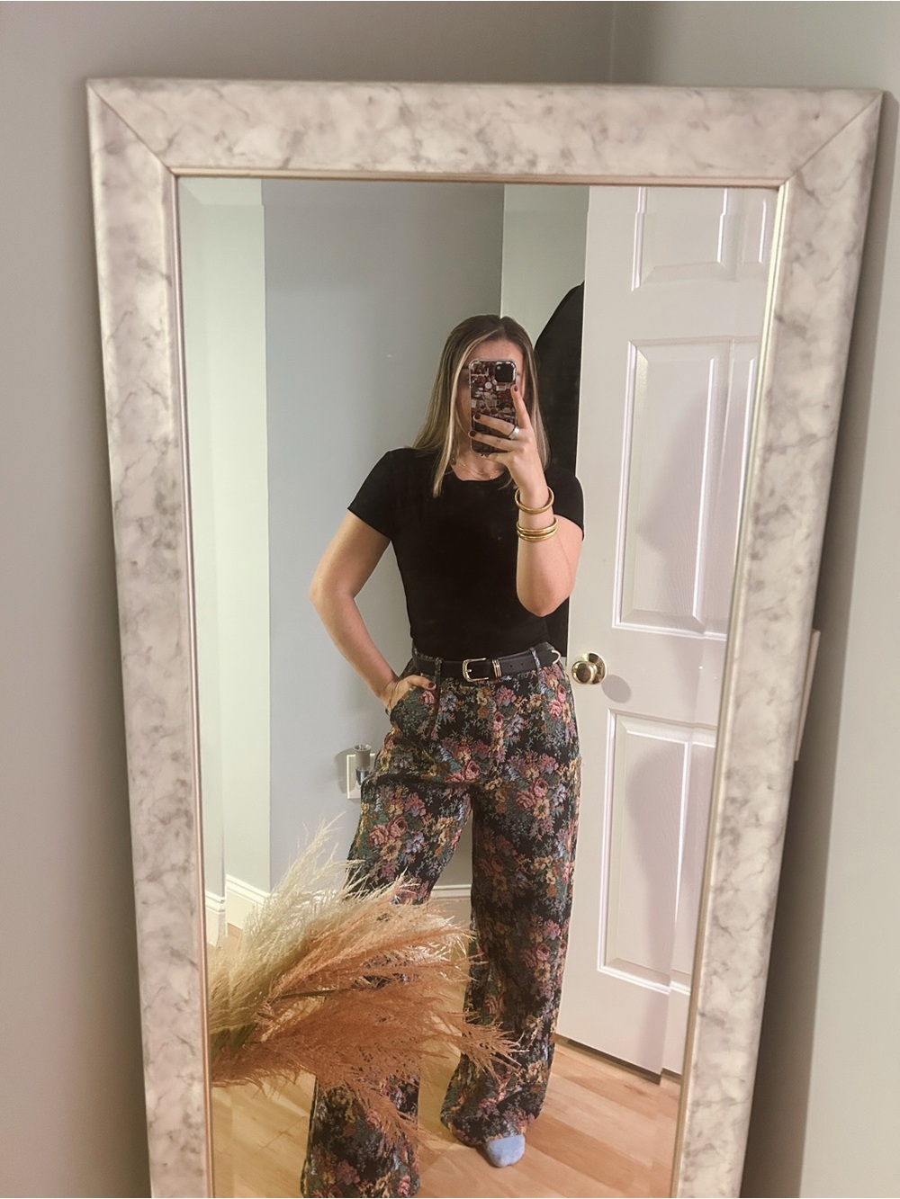 Floral Jacquard pants